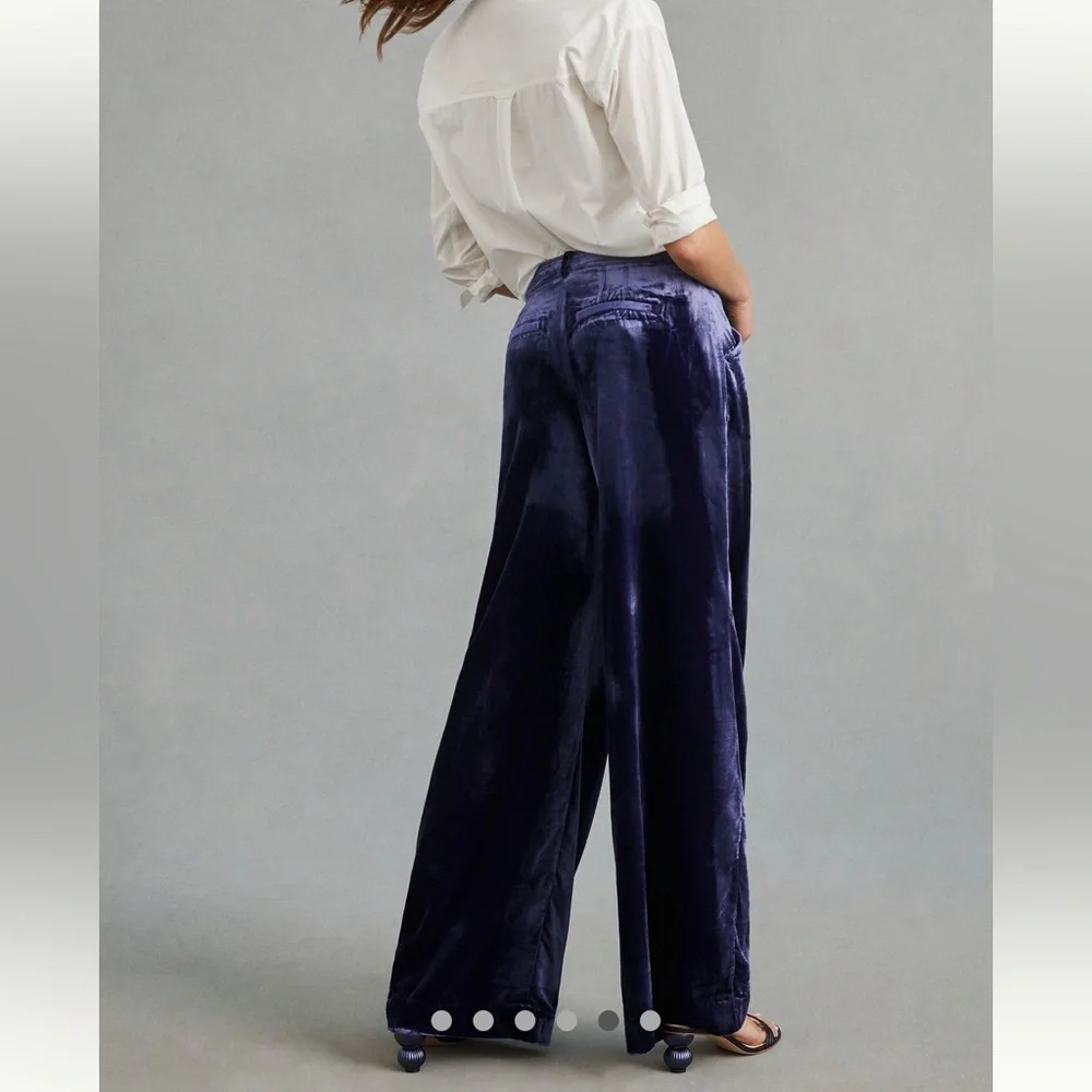Anthropologie Wide-Leg Velvet Trousers / Pants in Deep Blue / Purple / Indigo